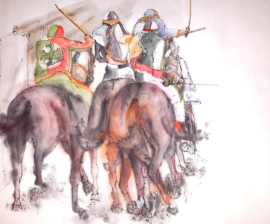 Siena and their Palio album #11 Painting by Debbi Saccomanno Chan