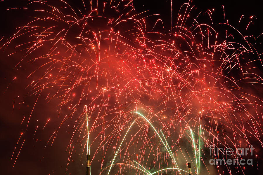 Spectacular Fireworks Show Light Up The Sky. New Year Celebration. Photograph