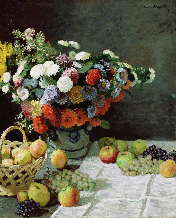 Still Life with Flowers and Fruit #14 Painting by Claude Monet
