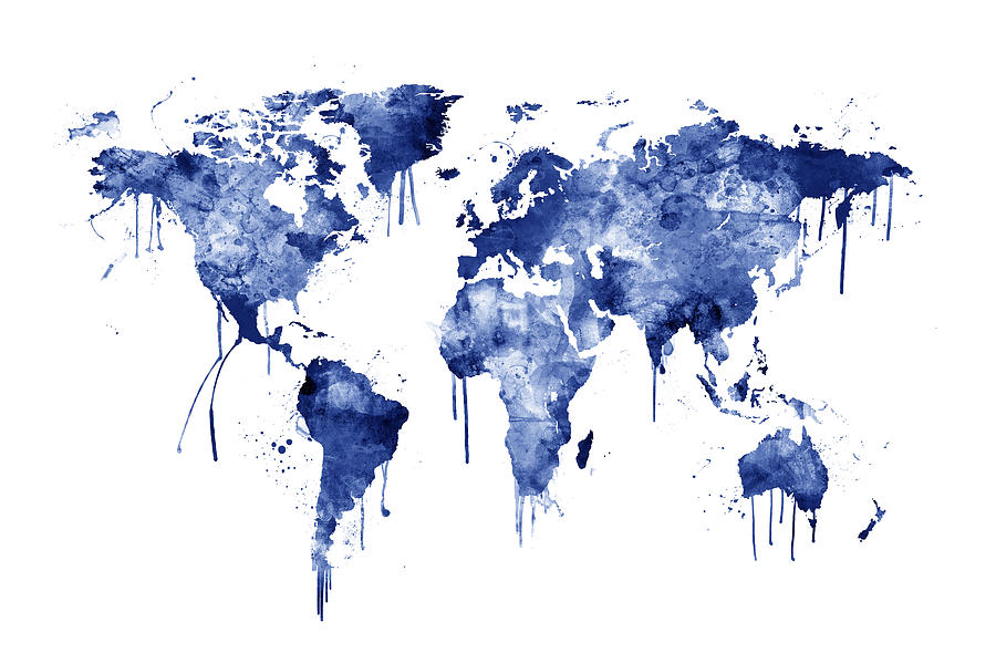 Watercolor Map of the World Map #11 Digital Art by Michael Tompsett