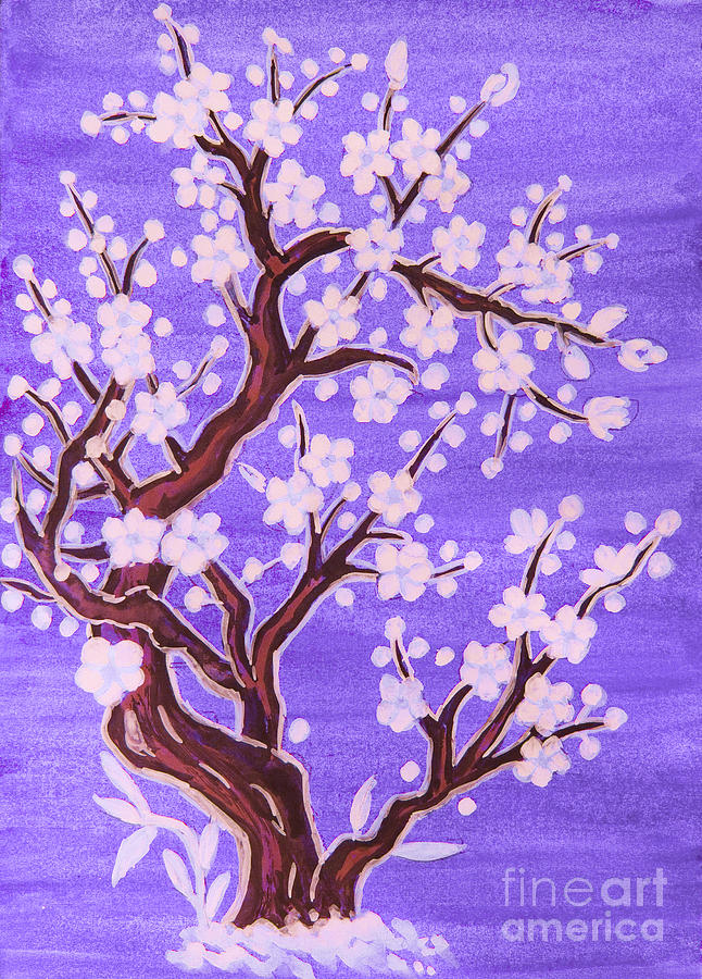 White tree in blossom, painting #11 Painting by Irina Afonskaya