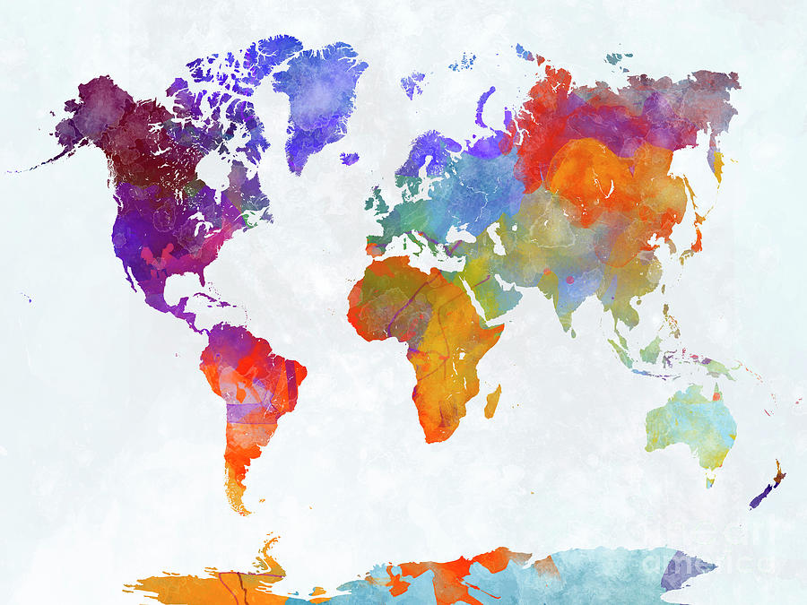 World map in watercolor Painting by Pablo Romero | Fine Art America