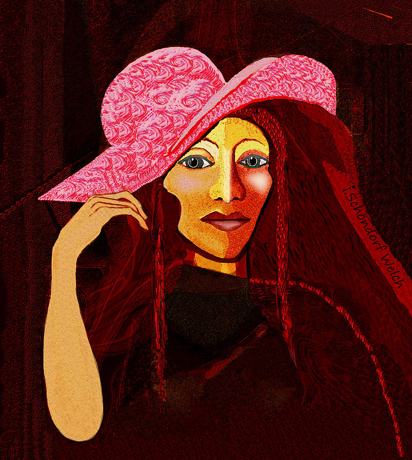 1115 Lady With Pink Hat V Painting by Irmgard Schoendorf Welch