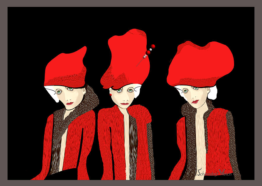 1127 Painting - 1127 The red hats 1 ... by Irmgard Schoendorf Welch