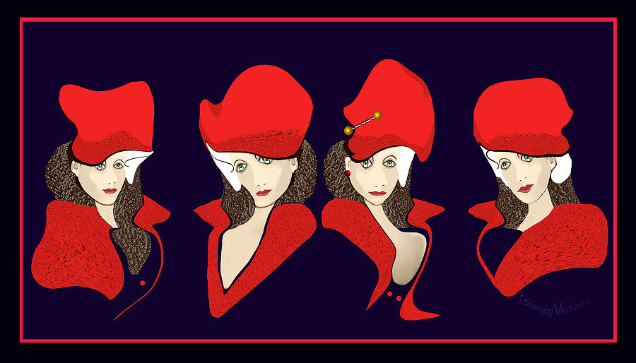 1128 - Those Funny Red Hats 2017 Digital Art by Irmgard Schoendorf Welch