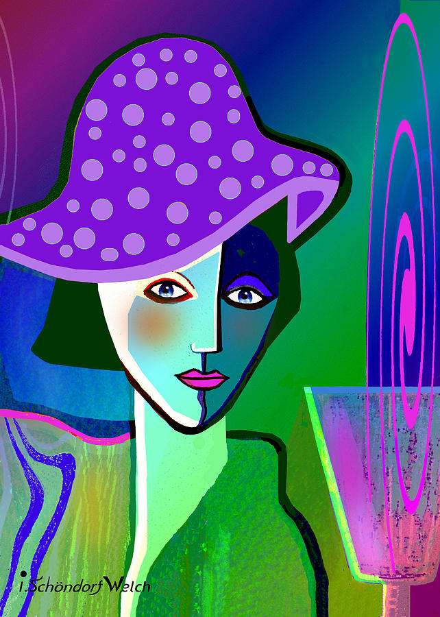 2518 - Her Purple Pocodot Hat 2017 Digital Art by Irmgard Schoendorf Welch
