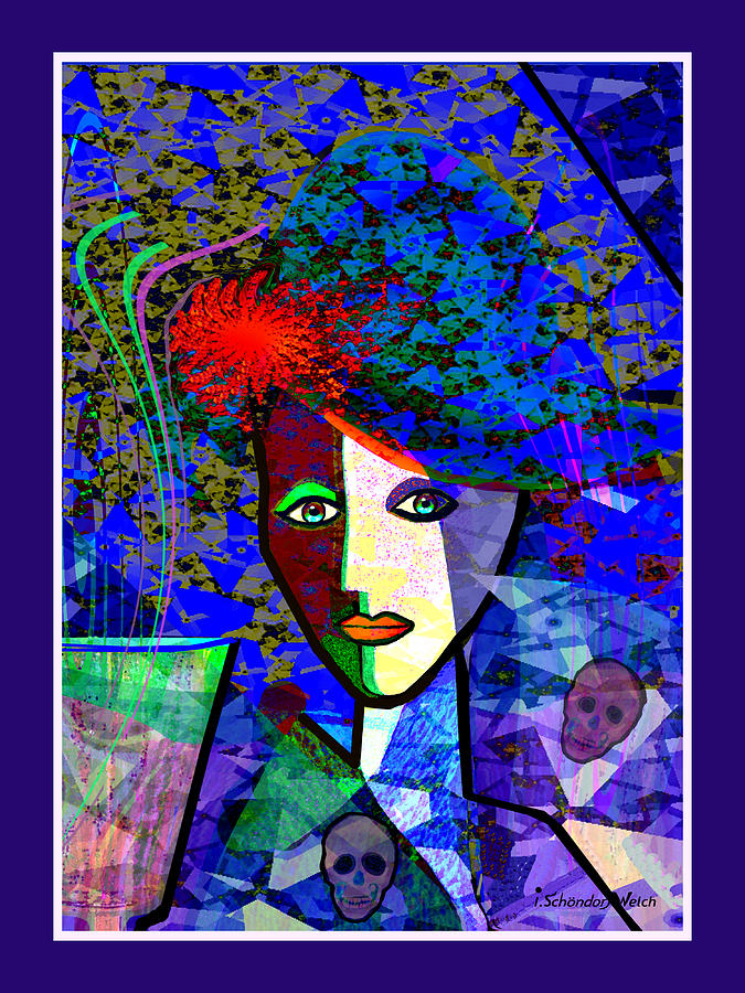 1151 - Blue Lady With Skulls And Flower 2017 Digital Art by Irmgard Schoendorf Welch