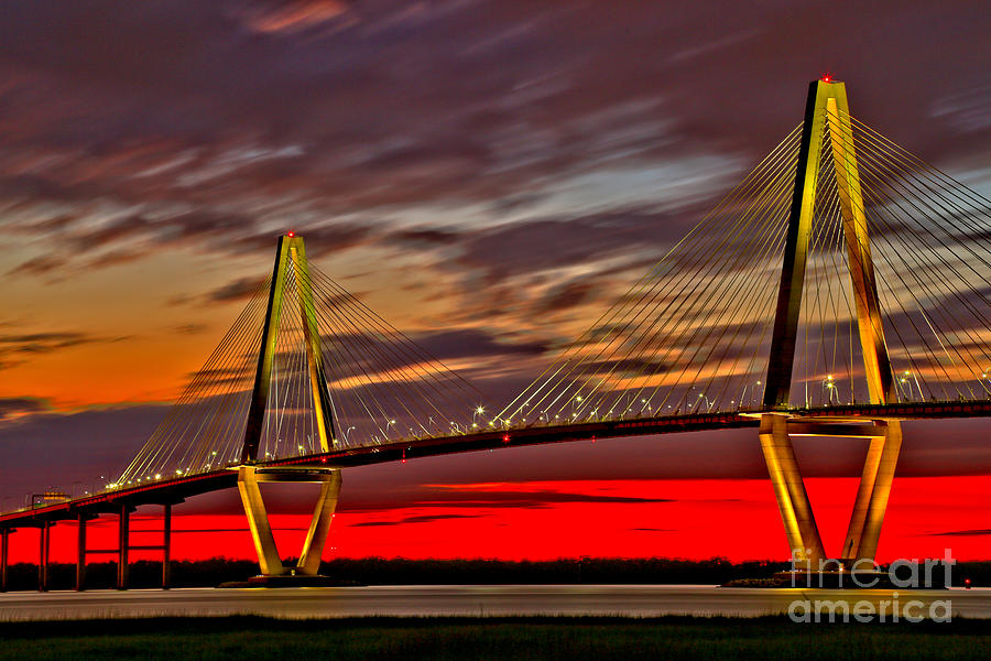 Arthur Ravenel Jr Bridge Sunset Spectacular Photograph by Adam Jewell
