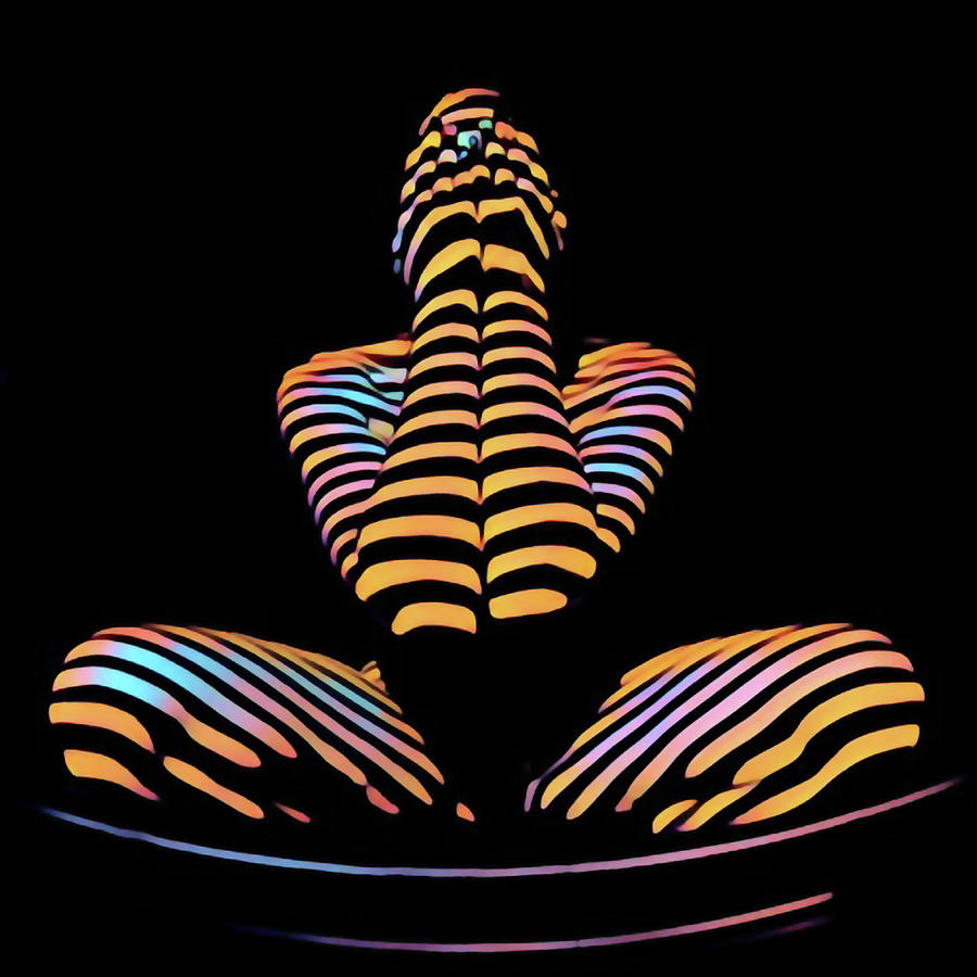 1183s-MAK Hands over Face Zebra Striped Woman rendered in Composition style Digital Art by Chris Maher
