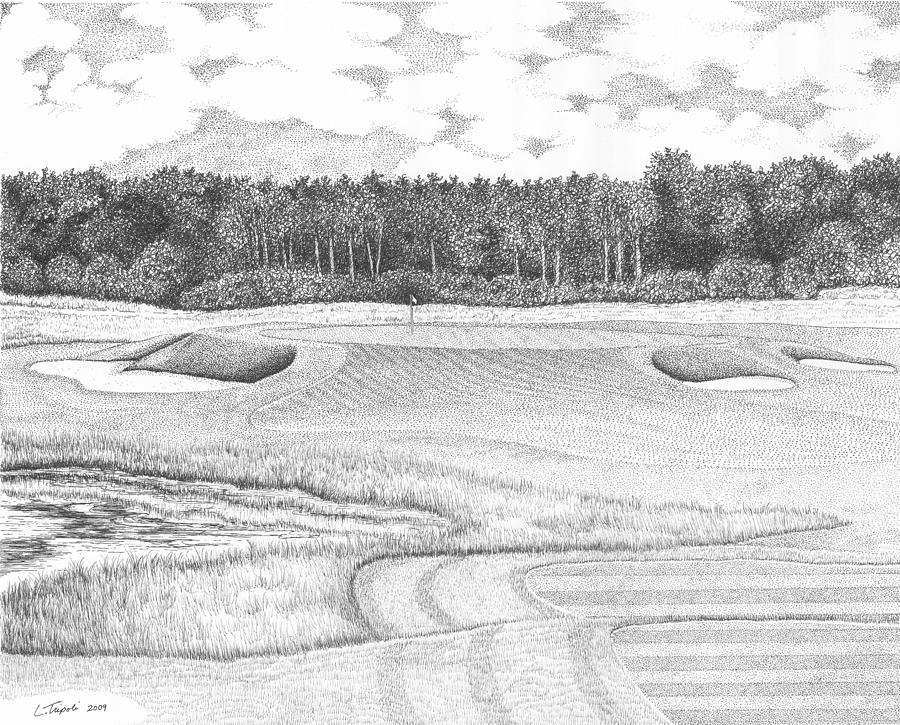 11th Hole - Trump National Golf Club Drawing by Lawrence Tripoli
