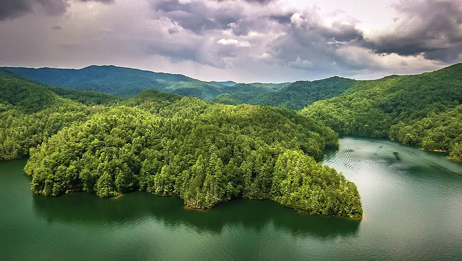 aerial of South Carolina Lake Jocassee Gorges Upstate Mountains #12 Photograph by Alex Grichenko