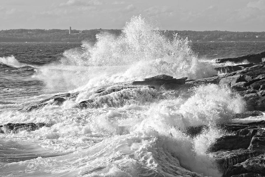 Black And White Photograph - Black and White Large Waves Near Pemaquid Point On The Coast Of  #12 by Keith Webber Jr