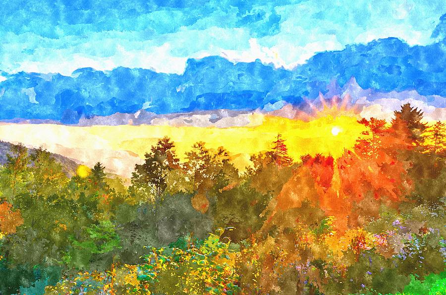 Blue Ridge Parkway late summer Appalachian Mountains Sunset West #12 Painting by Alex Grichenko