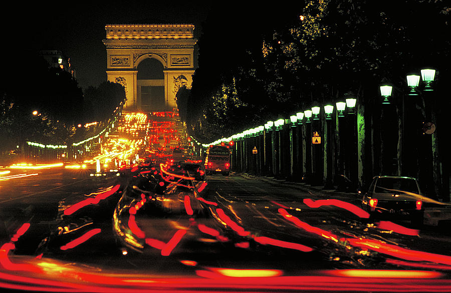 Champs Elysee At Night Photograph