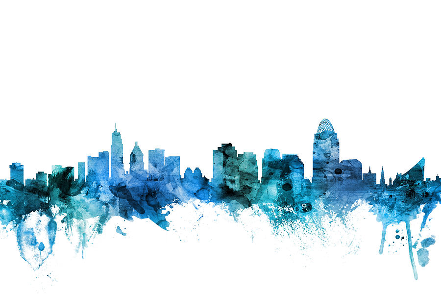 Cincinnati Digital Art - Cincinnati Ohio Skyline #12 by Michael Tompsett