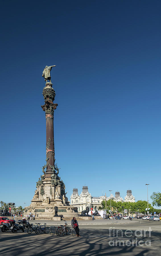 Famous Columbus Monument Landmark In Central Barcelona Spain #12 Photograph by JM Travel Photography