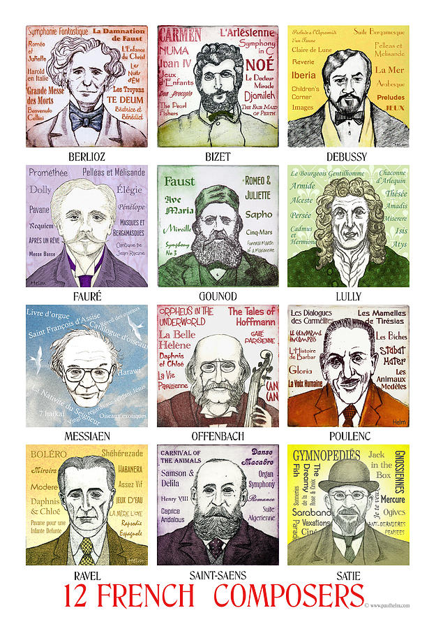 12 French Composers Drawing by Paul Helm