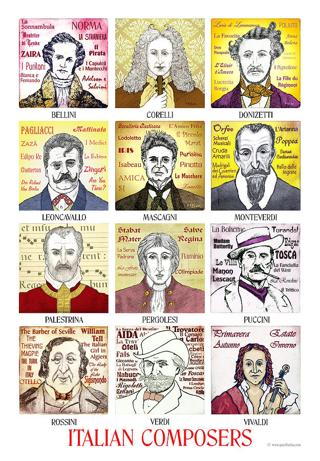 12 Italian Composers Drawing by Paul Helm