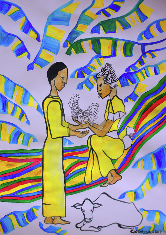 Kintu and Nambi A Ugandan Folktale #12 Painting by Gloria Ssali