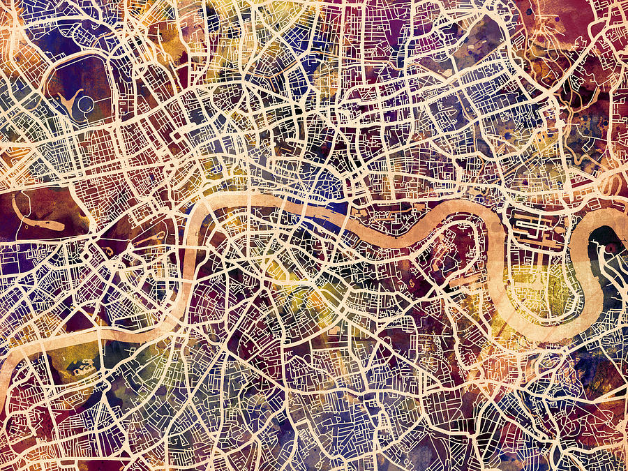 London England Street Map #12 Digital Art by Michael Tompsett