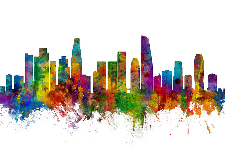 Los Angeles Digital Art - Los Angeles California Skyline #12 by Michael Tompsett