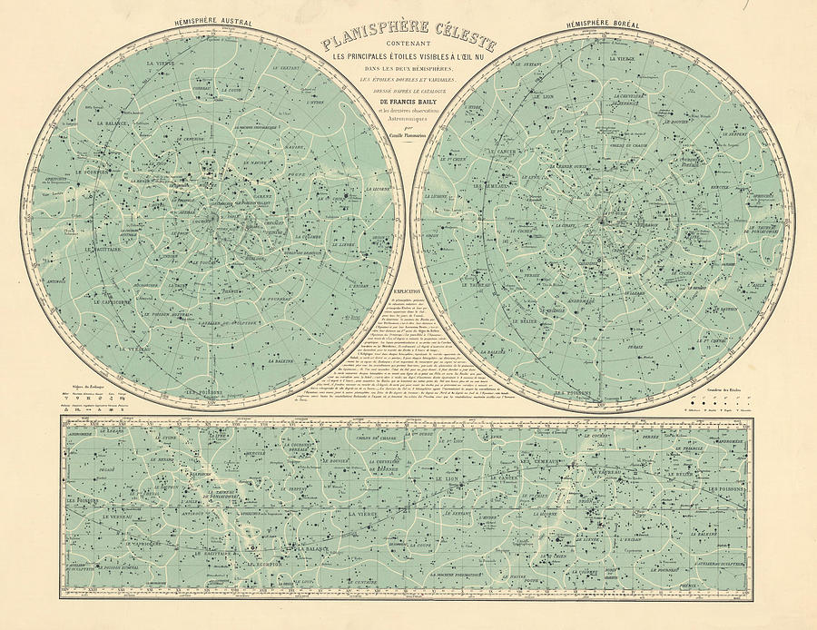 Map - celestial map- Old Map - Vintage Art Wall - World map - circa ...