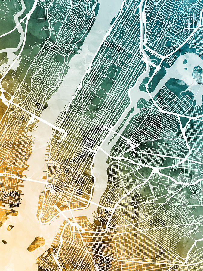 New York City Street Map #12 Digital Art by Michael Tompsett