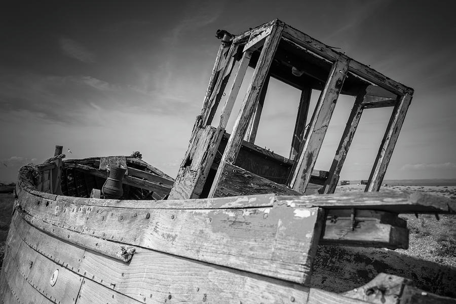 Old Abandoned Boat BW Photograph by Rick Deacon