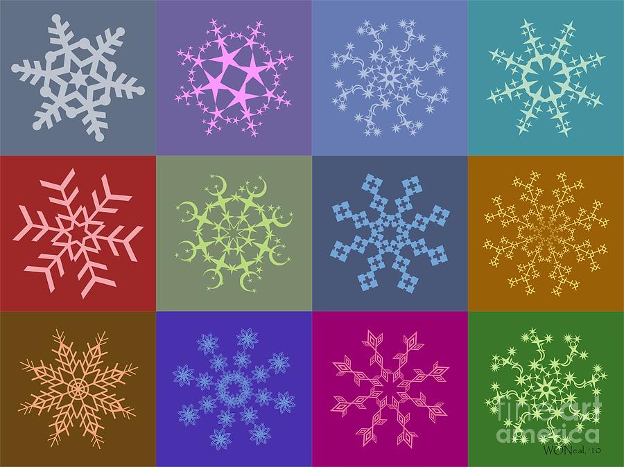 Christmas Digital Art - 12 Snowflakes by Walter Neal