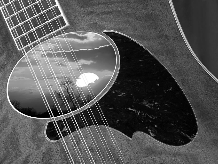 12 String Sunset In Black And White Photograph by Gill Billington