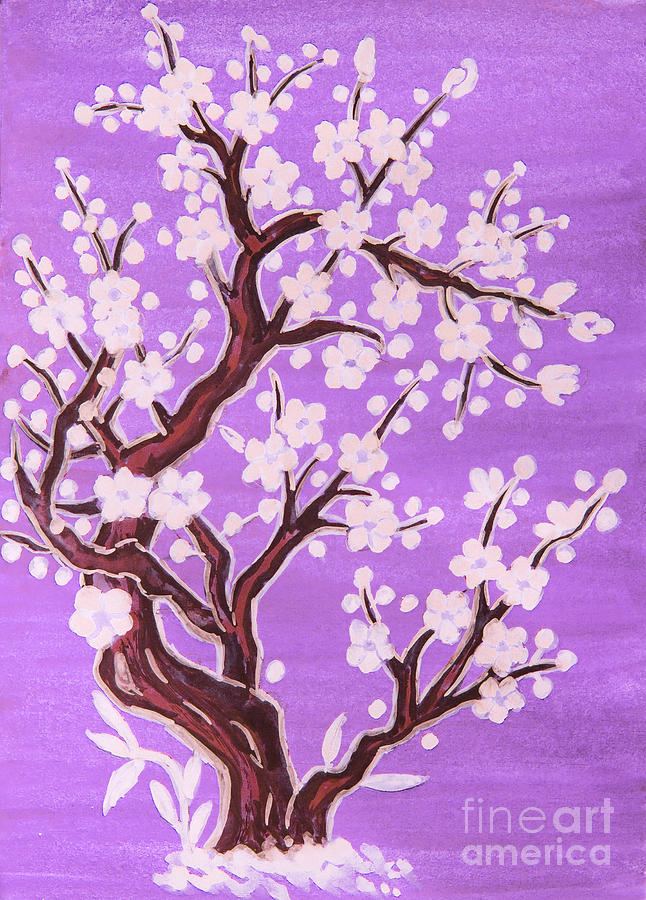 White tree in blossom, painting #12 Painting by Irina Afonskaya
