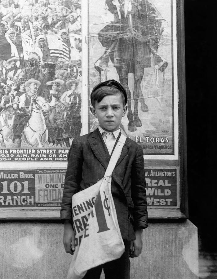 12 Year Old Newsie - Wilmington - 1910 Photograph by War Is Hell Store