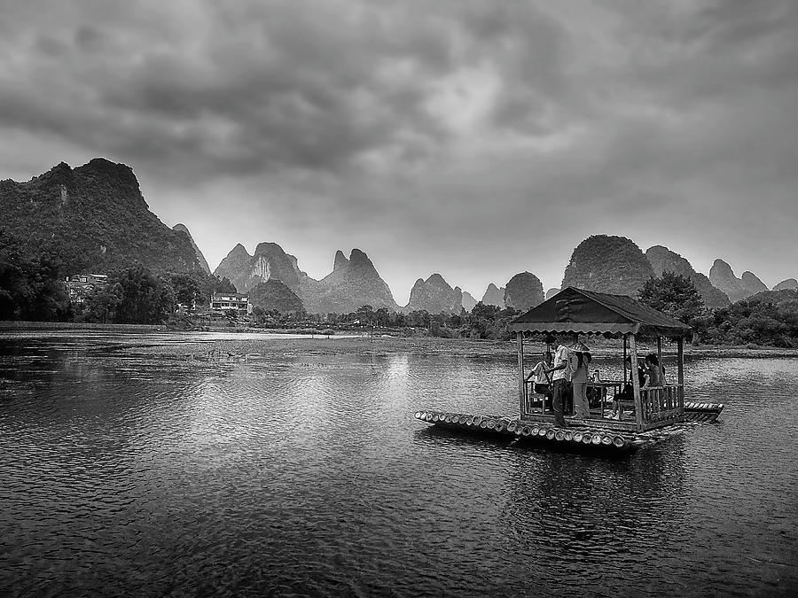Yulong River drifting -ArtToPan- China Guilin scenery-Black and white photograph #12 Photograph by Artto Pan