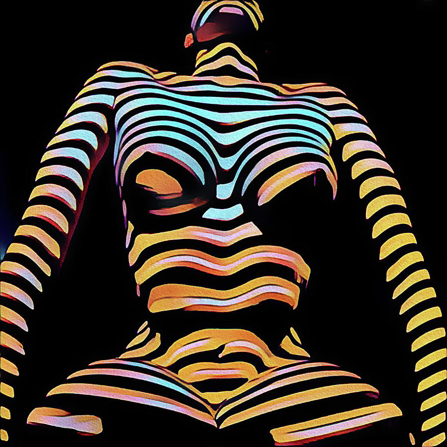 1205s-MAK Seated Figure Zebra Striped Nude rendered in Composition style Digital Art by Chris Maher