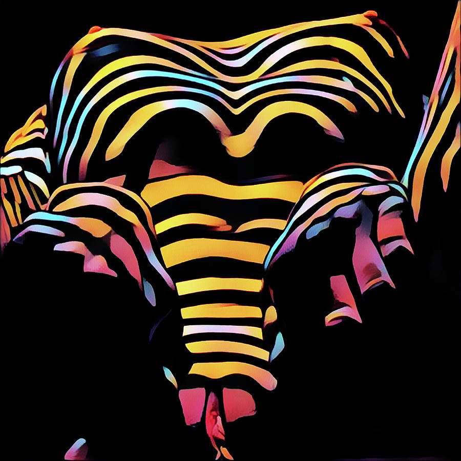 1276s-AK Aroused Woman Zebra Striped Body rendered in Composition style Digital Art by Chris Maher