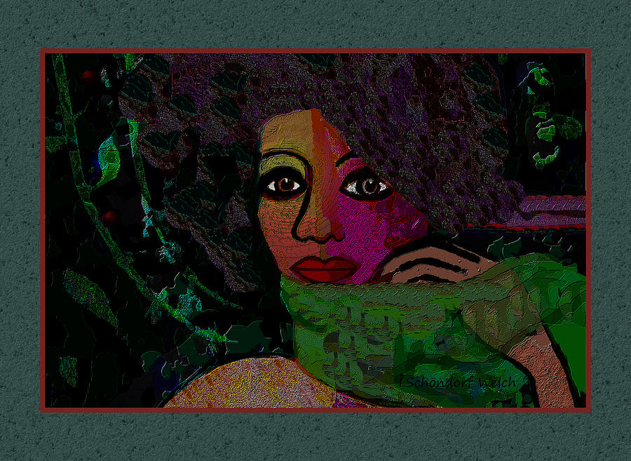 1294 - Lady With A Green Scarf 2017 Digital Art by Irmgard Schoendorf Welch