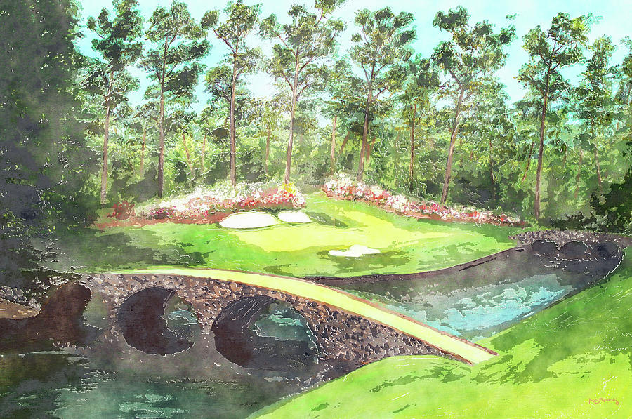 Golf Mixed Media - 12th Hole At Augusta National Watercolor by Ken Figurski