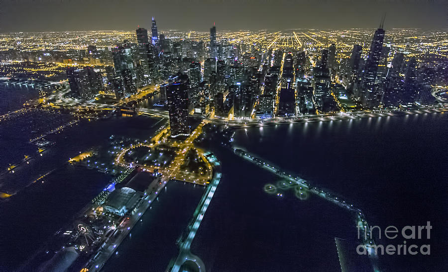 Chicago Night Skyline Aerial Photo #4 Photograph by David Oppenheimer