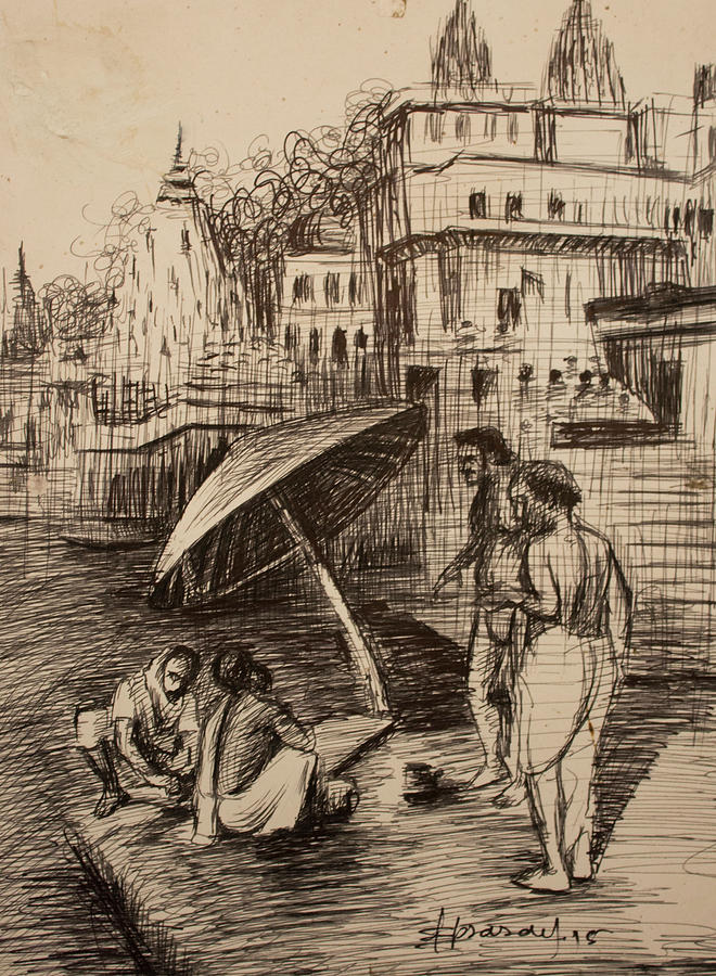 Varanasi ghat painting  banaras ghat sketch  wwwdaughtorcom