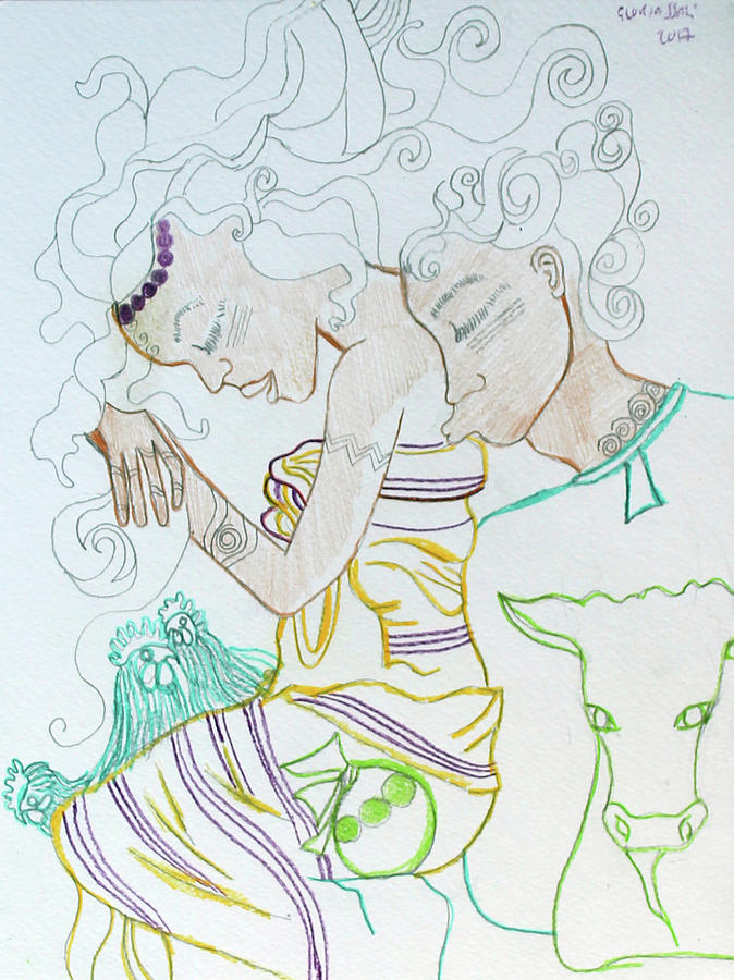 Kintu and Nambi The Folktale #13 Painting by Gloria Ssali