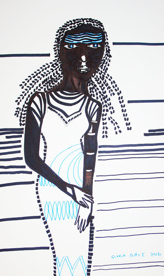 Nuer Lady - South Sudan #13 Drawing by Gloria Ssali