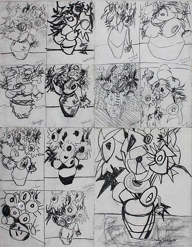 Figurative Drawing - 13 Sunflowers by Dominic Fetherston Figurative Drawing - 13 Sunflowers by Dominic Fetherston