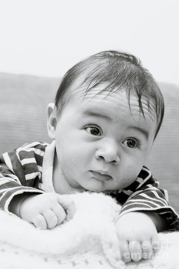 Black And White Photograph - Three month old baby boy #13 by Tom Gowanlock