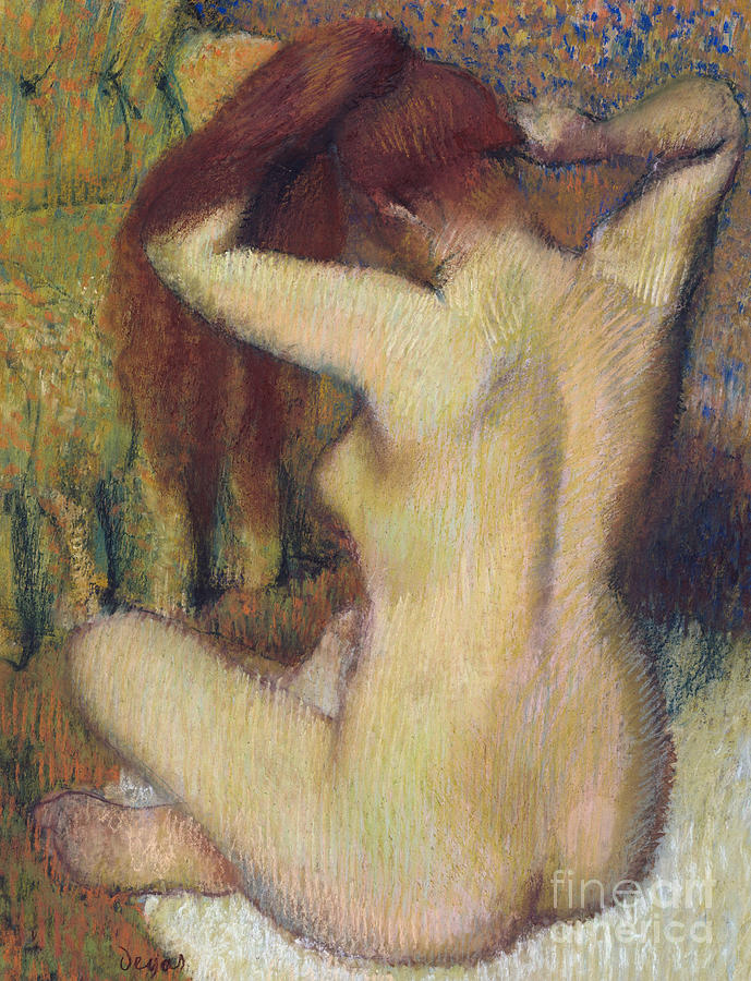 Woman Combing Her Hair Pastel by Edgar Degas