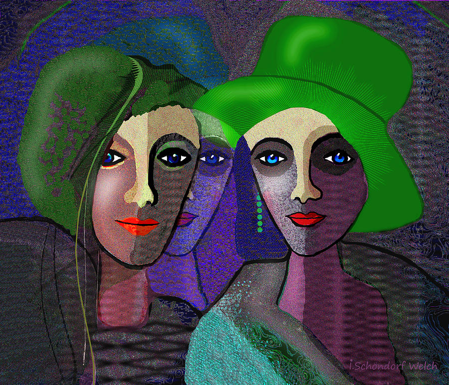 1300 - Green Hats Painting by Irmgard Schoendorf Welch