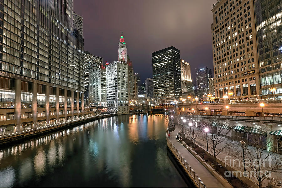 1303 Chicago River at Night Photograph by Steve Sturgill
