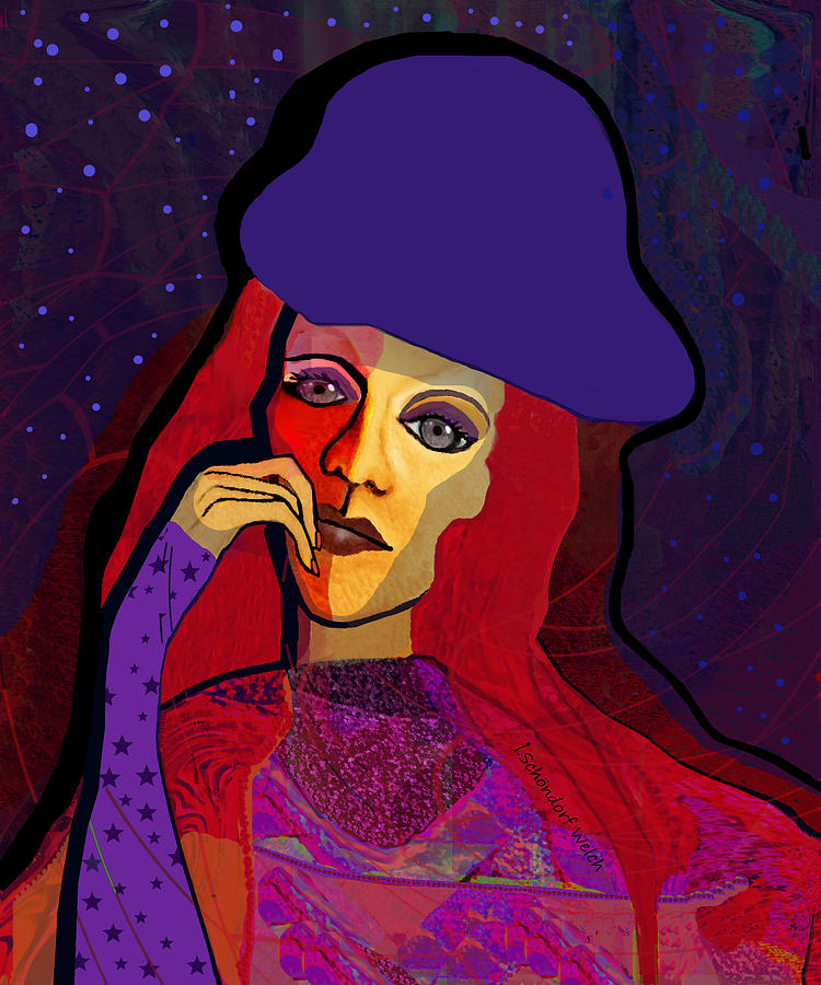 1314- Lady with blue Hat Digital Art by Irmgard Schoendorf Welch