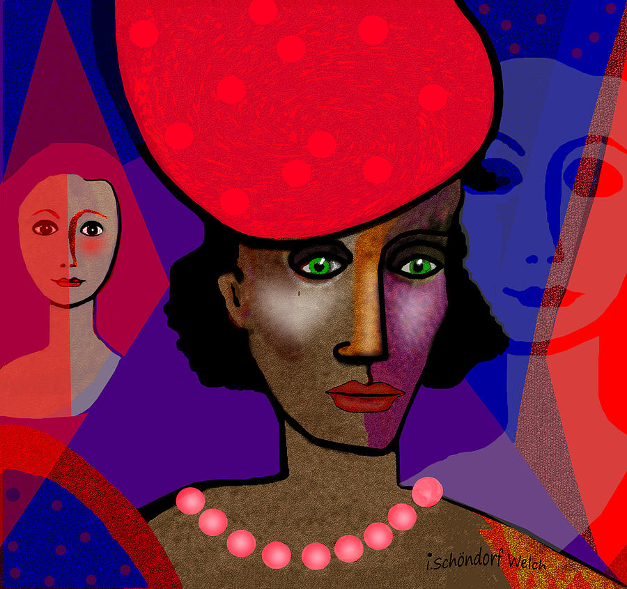 1325 Lady with red pocodot Hat 2018 Digital Art by Irmgard Schoendorf Welch