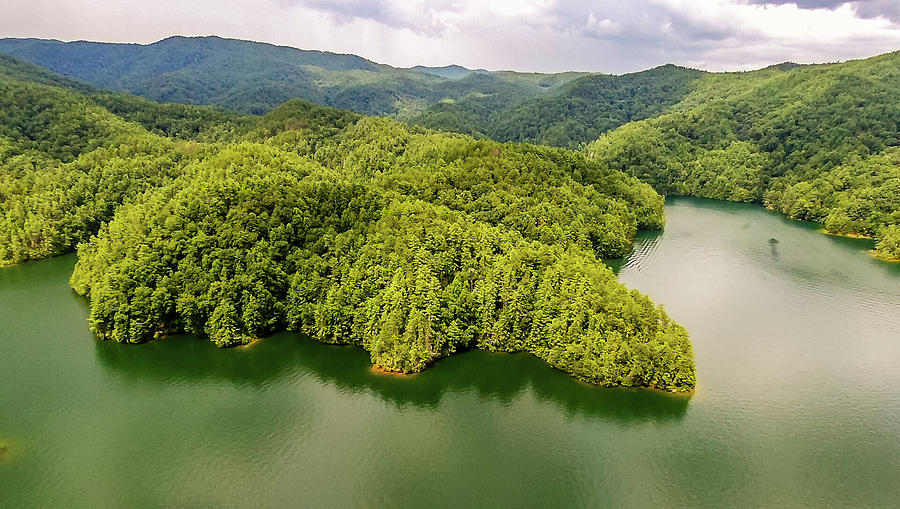 aerial of South Carolina Lake Jocassee Gorges Upstate Mountains #14 Photograph by Alex Grichenko
