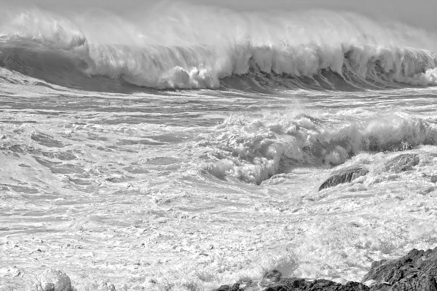 Black and White Large Waves Near Pemaquid Point On The Coast Of  #14 Photograph by Keith Webber Jr